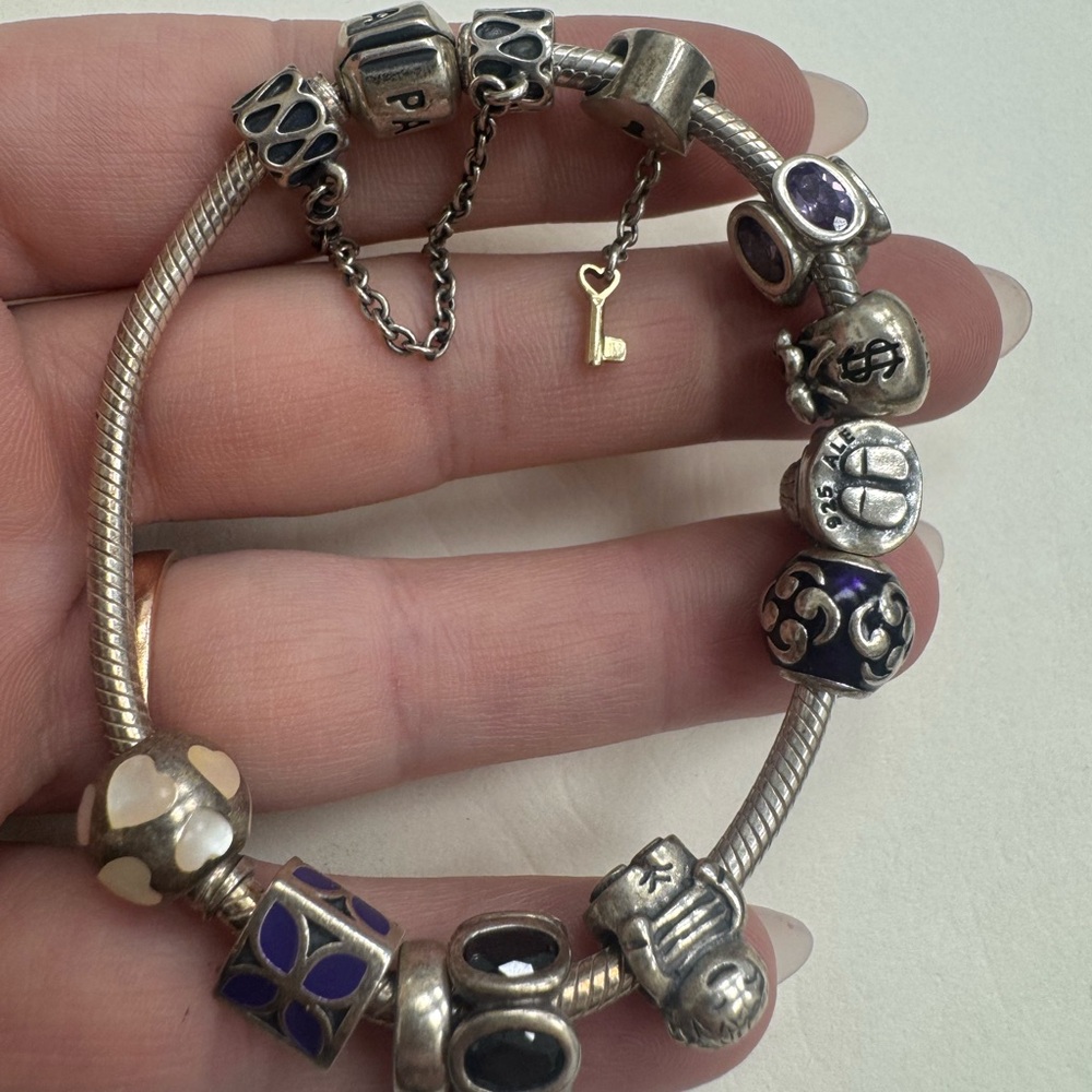 Authentic Vintage Sterling Silver PANDORA Charm Bracelet 6.5" Wrist 52.2g - Picture 9 of 16